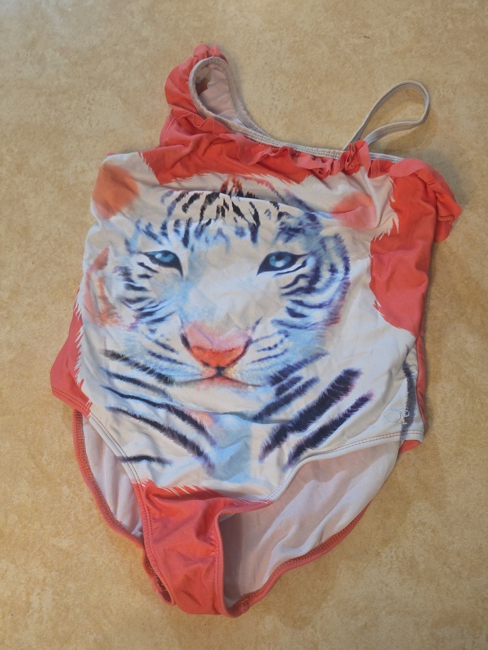 Coral Girls One-Piece Swimsuit with Tiger Face